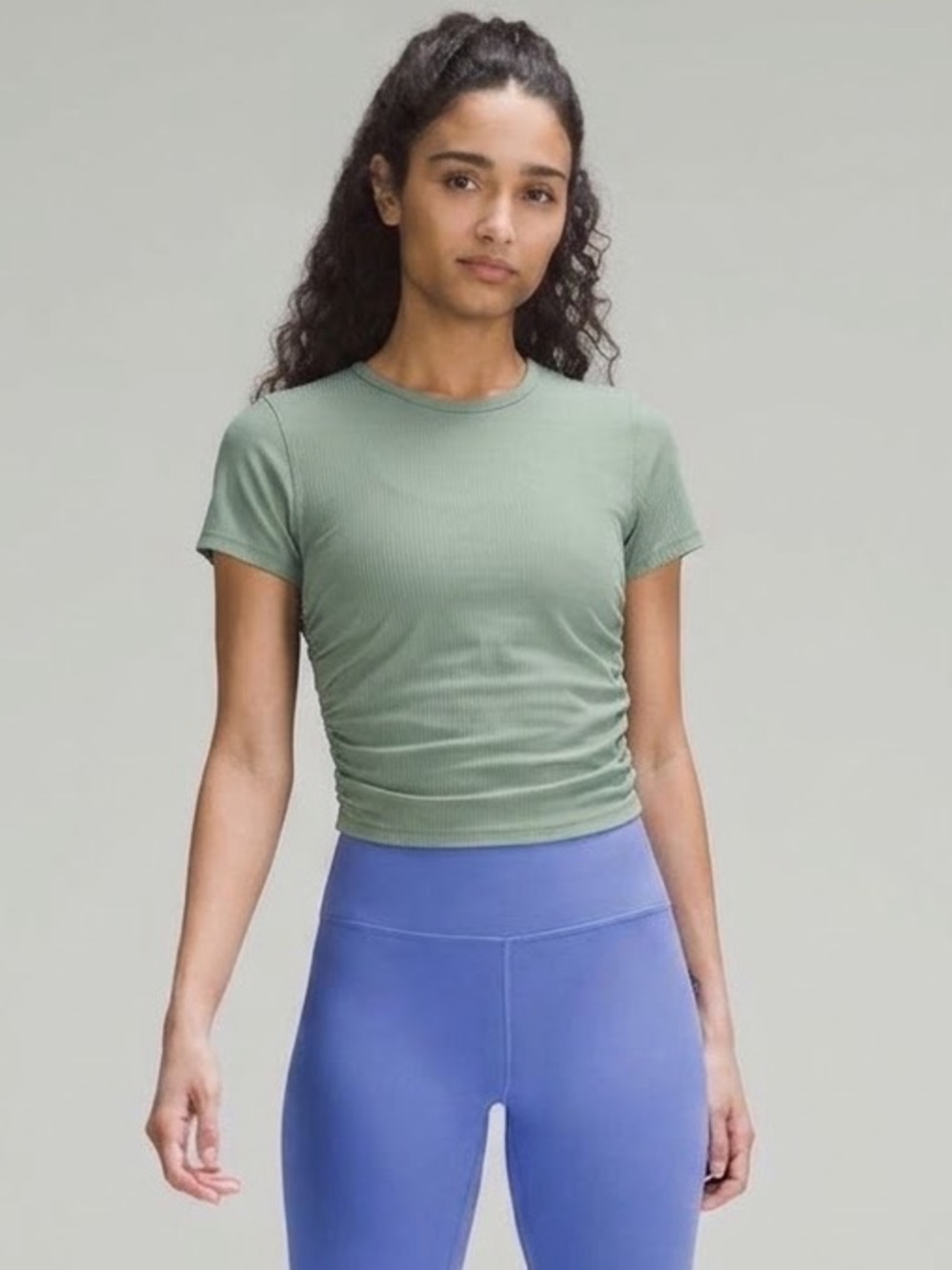 Lululemon “All It Takes” Ribbed Side Cinch Nulu T-Shirt in Grey Eucalyptus